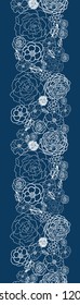 Vector purple lace flowers elegant vertical seamless ornament pattern background with hand drawn line art floral elements.