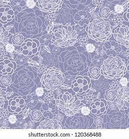 Vector purple lace flowers elegant seamless pattern background with hand drawn line art floral elements.