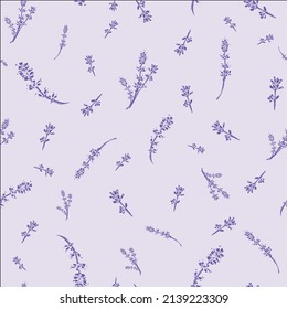 Vector purple lavender flowers aesthetic seamless pattern background with hand drawn floral elements.