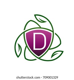 Vector Purple Leaf Vitamin Shield Letter D Logo