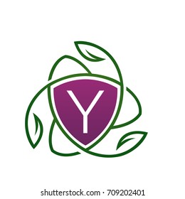 Vector Purple Leaf Vitamin Shield Letter Y Logo