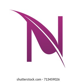 Vector Purple Letter N Botanical Leaf Logo