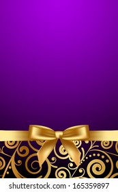 Vector purple and luxury frame with gold ribbon