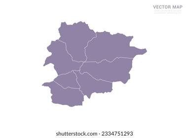 Vektorviolette Karte von Andorra einzeln auf weißem Hintergrund.