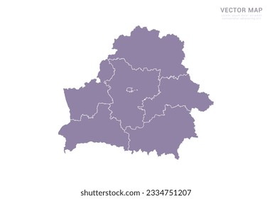 Vector purple map of Belarus isolated on white background.