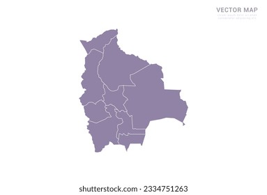 Vector purple map of Bolivia isolated on white background.