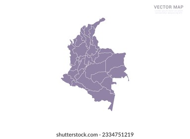 Vector purple map of Colombia isolated on white background.