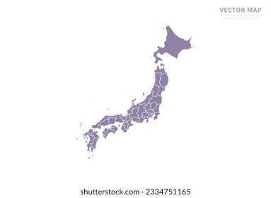 Vector purple map of Japan isolated on white background.