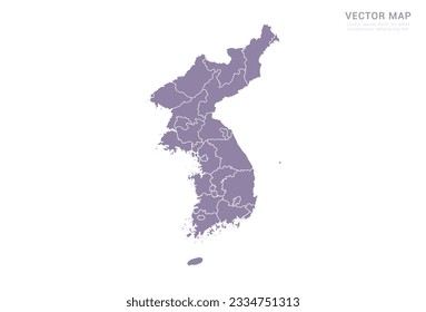 Mapa vectorial morado de Corea aislado en fondo blanco.