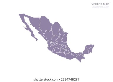 Mapa vectorial púrpura de México aislado en fondo blanco.