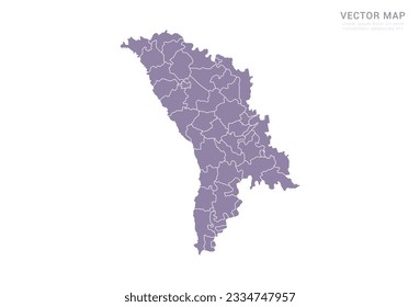 Mapa vectorial púrpura de Moldavia aislado en fondo blanco.