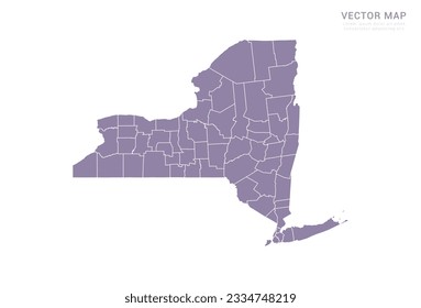 Vector purple map of New York isolated on white background.