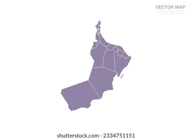Mapa vectorial púrpura de Omán aislado en fondo blanco.