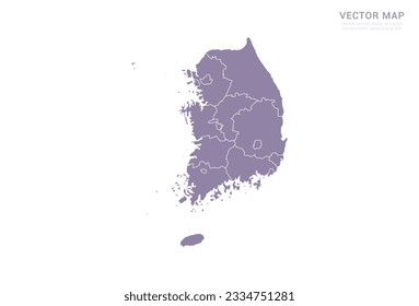 Mapa vectorial morado de Corea del Sur aislado en fondo blanco.