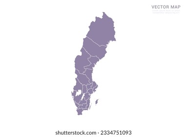 Vector purple map of Sweden isolated on white background.