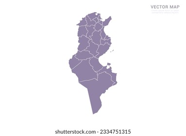 Vector purple map of Tunisia isolated on white background.