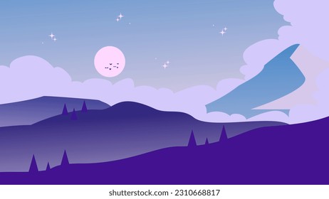 paisaje vectorial de montaña púrpura con una montaña en el fondo.