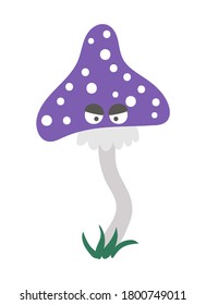 Vector purple mushroom with eyes. Halloween character icon. Cute autumn all saints eve illustration with scary plant. Samhain party sign design for kids. 

