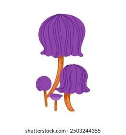 Vector Purple Mushrooms isolated on white background. Forest fungi flat Illustration