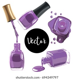 Vector Purple Nails Polish Illustration Set