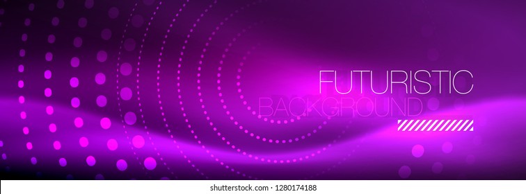 Vector purple neon dotted circle background, abstract template