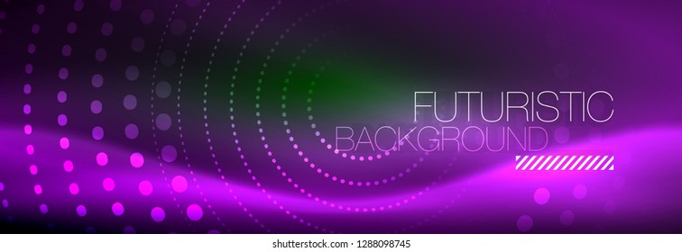 Fondo de círculo de neón púrpura vectorial, plantilla abstracta