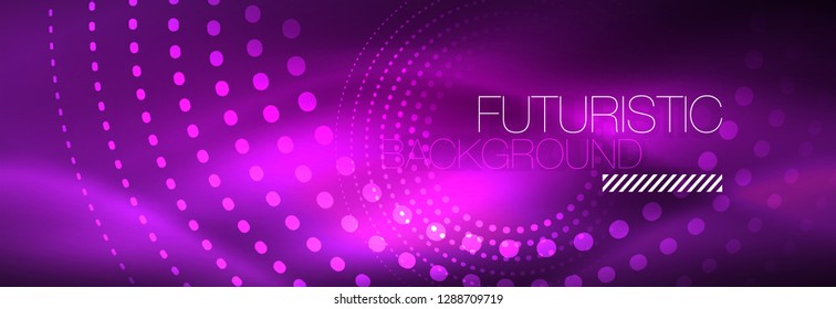 Vector purple neon dotted circle background, abstract template