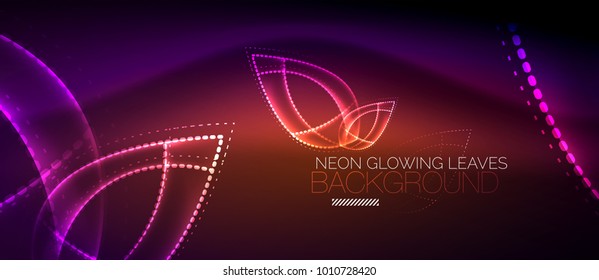 Vector purple neon leaf background, green energy concept