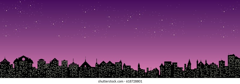 Vector purple night sky over cityscape illustration
night city lights
