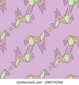 Vector purple Origami magical unicorns background pattern