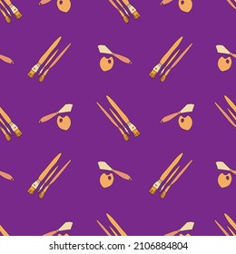 Vector purple painting tools and brush background pattern