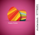 Vector purple Paper card with striped easter eggs