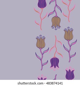 Vector purple, pink and violet tulip flowers seamless pattern. Ditsy flowers.