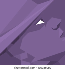 Vector purple polygon illustration of abstract male face wearing hat looking up
