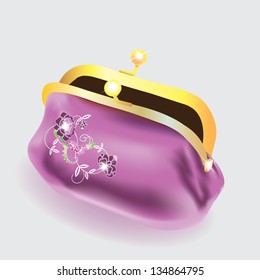 vector purple purse with a pattern on a white background