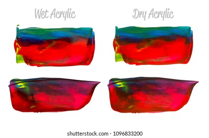 Vector purple, red, blue paint smear stroke stain set. Abstract acrylic textured art illustration. Acrilyc Texture Paint Illustration. Hand drawn brush strokes vector elements. Acrilyc strokes.