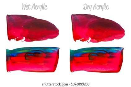 Vector purple, red, blue paint smear stroke stain set. Abstract acrylic textured art illustration. Acrilyc Texture Paint Illustration. Hand drawn brush strokes vector elements. Acrilyc strokes.
