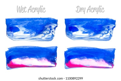 Vector purple, red, blue, white paint smear stroke stain set. Abstract acrylic textured art illustration. Acrilyc Texture Paint Illustration. Hand drawn brush strokes vector elements. Acrilyc strokes.