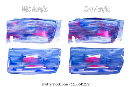 Vector purple, red, blue, white paint smear stroke stain set. Abstract acrylic textured art illustration. Acrilyc Texture Paint Illustration. Hand drawn brush strokes vector elements. Acrilyc strokes.