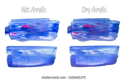 Vector purple, red, blue, white paint smear stroke stain set. Abstract acrylic textured art illustration. Acrilyc Texture Paint Illustration. Hand drawn brush strokes vector elements. Acrilyc strokes.