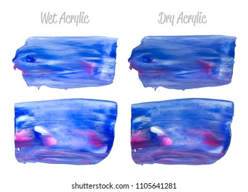 Vector purple, red, blue, white paint smear stroke stain set. Abstract acrylic textured art illustration. Acrilyc Texture Paint Illustration. Hand drawn brush strokes vector elements. Acrilyc strokes.