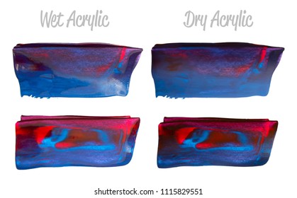 Vector purple, red, blue, white paint smear stroke stain set. Abstract acrylic textured art illustration. Acrylic Texture Paint Illustration. Hand drawn brush strokes vector elements. Acrylic strokes.