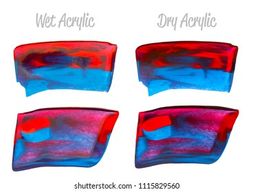 Vector purple, red, blue, white paint smear stroke stain set. Abstract acrylic textured art illustration. Acrylic Texture Paint Illustration. Hand drawn brush strokes vector elements. Acrylic strokes.