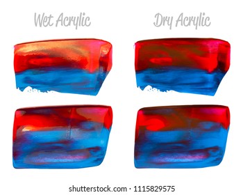 Vector purple, red, blue, white paint smear stroke stain set. Abstract acrylic textured art illustration. Acrilyc Texture Paint Illustration. Hand drawn brush strokes vector elements. Acrilyc strokes.