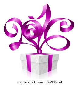 Vector purple ribbon and gift box. Symbol of Christmas or New Year 2016