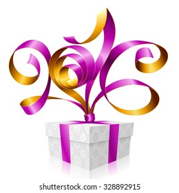 Vector purple ribbon and gift box. Symbol of New Year 2016