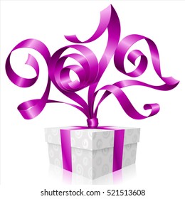 Vector purple ribbon and gift box isolated on white background. Symbol of New Year 2017