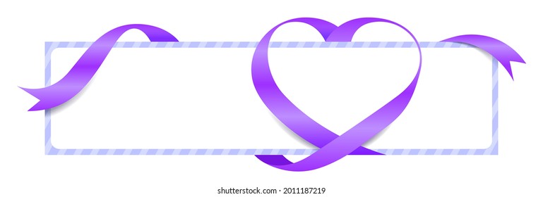Vector Purple Ribbon Heart Shape Mock-Up for Banner Valentine's Day, Greeting card, Gift Voucher and Certificate Background, copy space