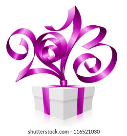 Vector purple ribbon in the shape of 2013 and gift box. Symbol of New Year