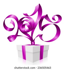 Vector purple ribbon in the shape of 2015 and gift box. Symbol of New Year